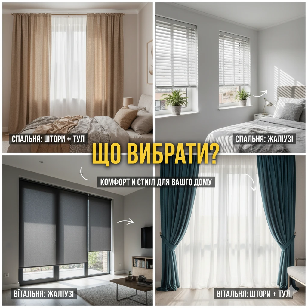 Штори, тюль або жалюзі: що краще для спальні та вітальні? Порівняння та поради
