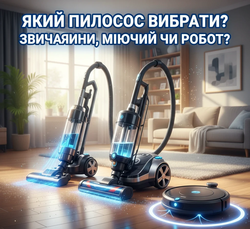 Як вибрати пилосос у 2026 році: детальний гід з порівняння звичайного, мийного та робота-пилососа
